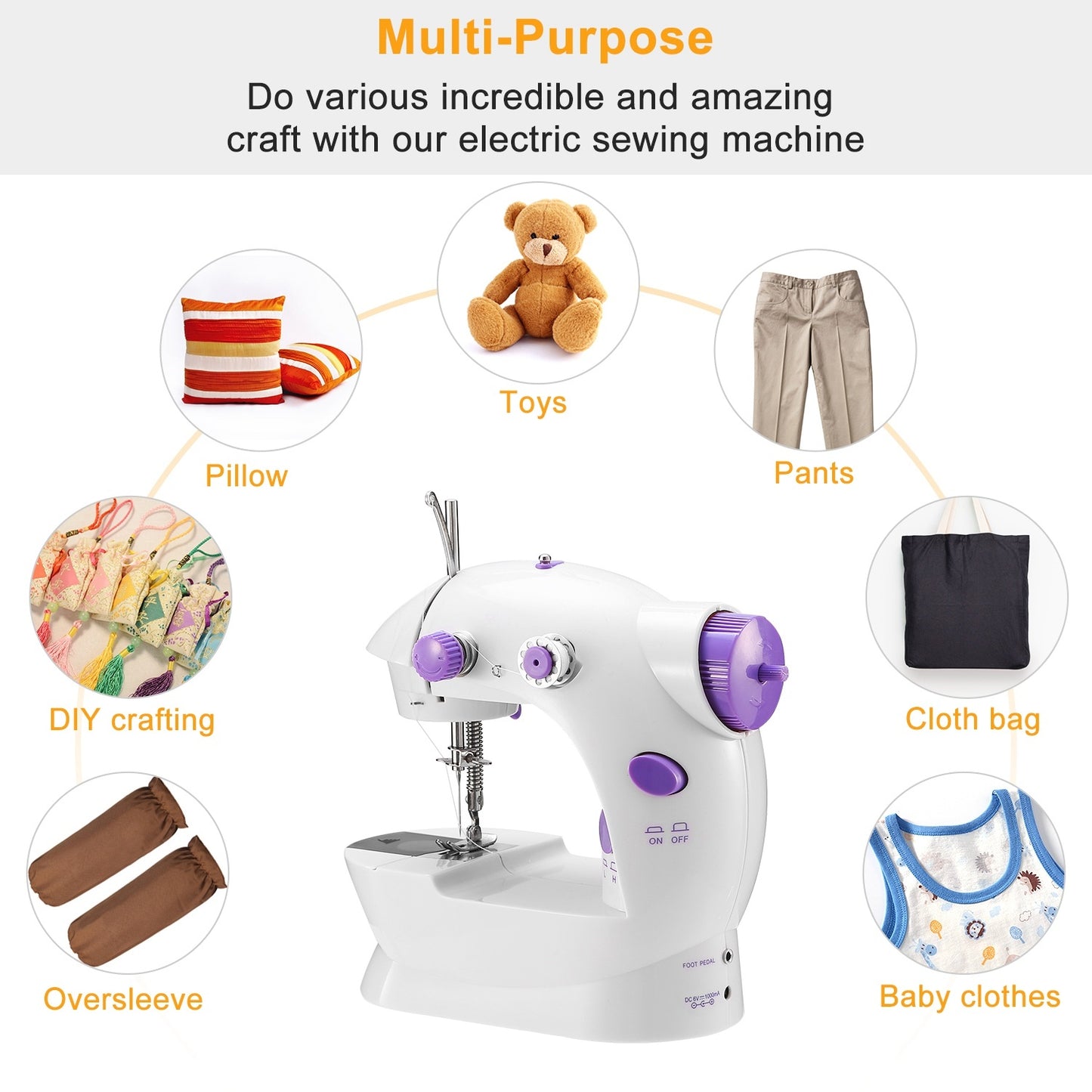 1Pc Electric Sewing Machine Portable 2 Speed Overlock Foot With Foot Pedal LED Light